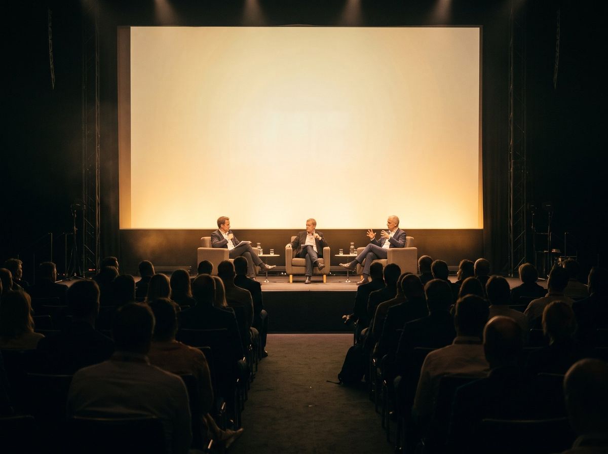 Painel em palco baixo: imagem fictícia gerada por IA