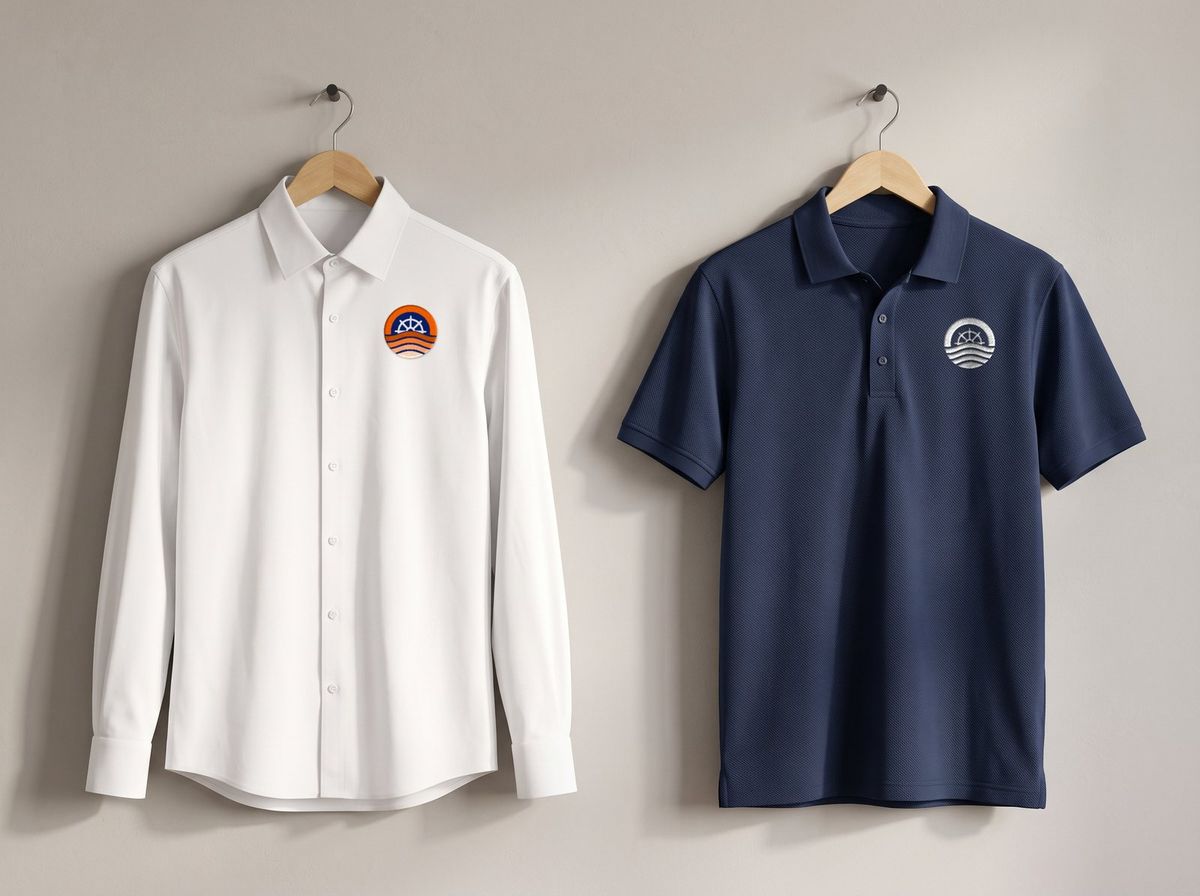 Camisas bordadas: cena fictícia gerada por IA com o logo oficial aplicado